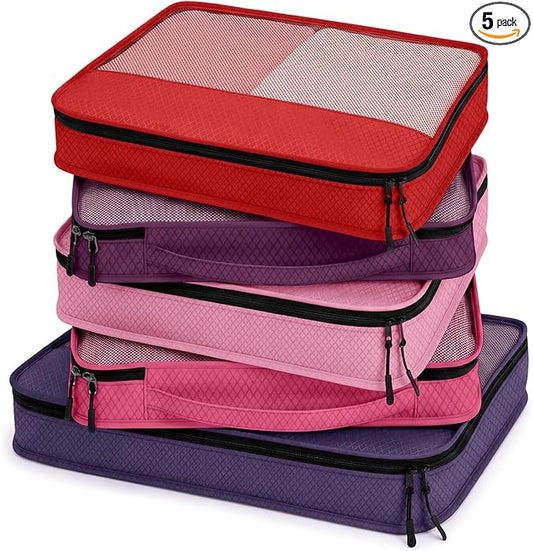 5 Pcs Packing Cubes for Suitcase Large Travel Cubes Carry on Luggage Organizer Bags for Clothes Accessories(Mixed,Purple)