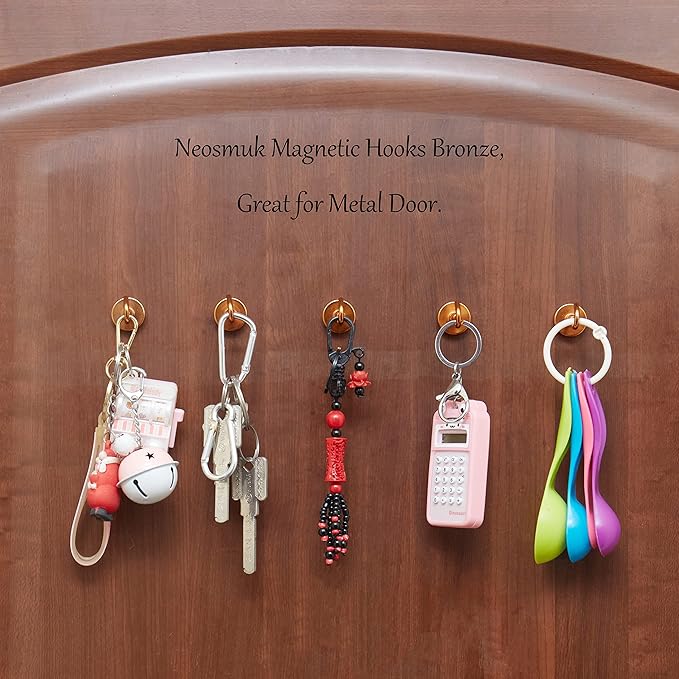 Neosmuk Magnetic Hooks,0.4lb Heavy Duty Earth Magnets with Hook for Refrigerator, Extra Strong Cruise Hook for Hanging, Magnetic Hanger for Cabins, Grill (Bronze, 6 Pack)