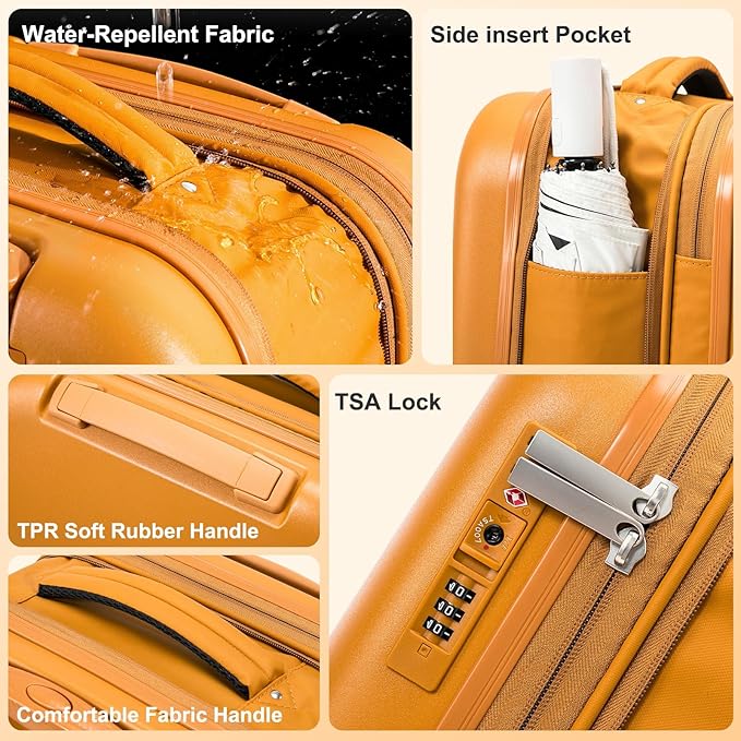 Foldable Checked-Luggage, Durable Hardside Suitcase with Mute Wheels, Waterproof Expandable Harshell Rolling Luggages with Side Pocket, TSA Lock (Yellow, 28-Inch)