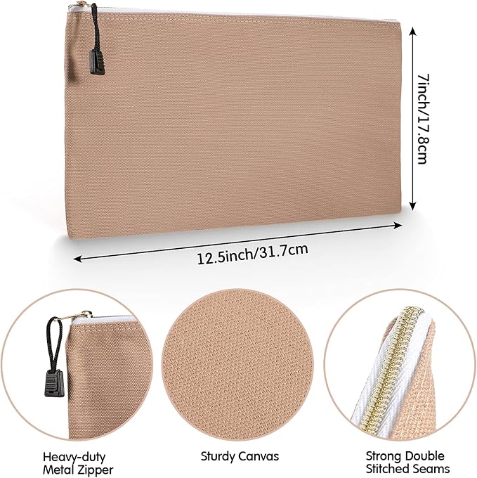 Frienda 10 Pieces Canvas Tool Pouch Metal Zipper Utility Tool Bags 10 Colors Multi-purpose Storage Bag Canvas Tote Pouch Organizer for Storage Items Portable Supplies, 12.5 x 7 Inch