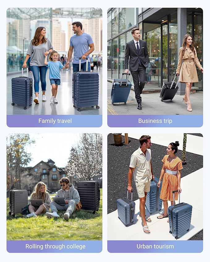 LIGHT FLIGHT Luggage Sets, 3 Piece Durable Suitcase Set with Spinner Wheels, 3 Pcs Hardside Lightweight luggage with TSA Lock, Large Checked Travel Suitcases, 20/24/28 Inch, Dark Blue