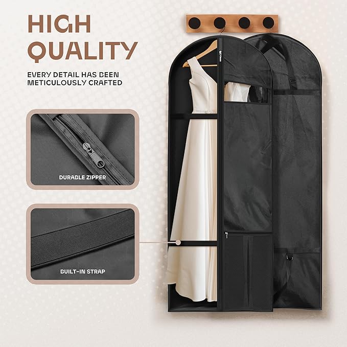 Lazebox 60 inch Garment Bags for Closet Storage and Travel with Zipper Pocket, Heavy Duty Waterproof Hanging Suit Bag with Handles for Suits, Coats, Jackets, Shirts, 1 pack