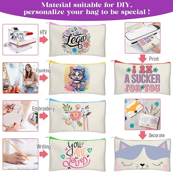 Legigo Blank Canvas Bag Zipper Pouch Makeup Bags Bulk - Multi-Purpose Canvas Pencil Pouch with Sturdy Zipper, Cosmetic Bag Travel Toiletry Bag for DIY Craft Projects, Storage (8.3 x 5 inches)