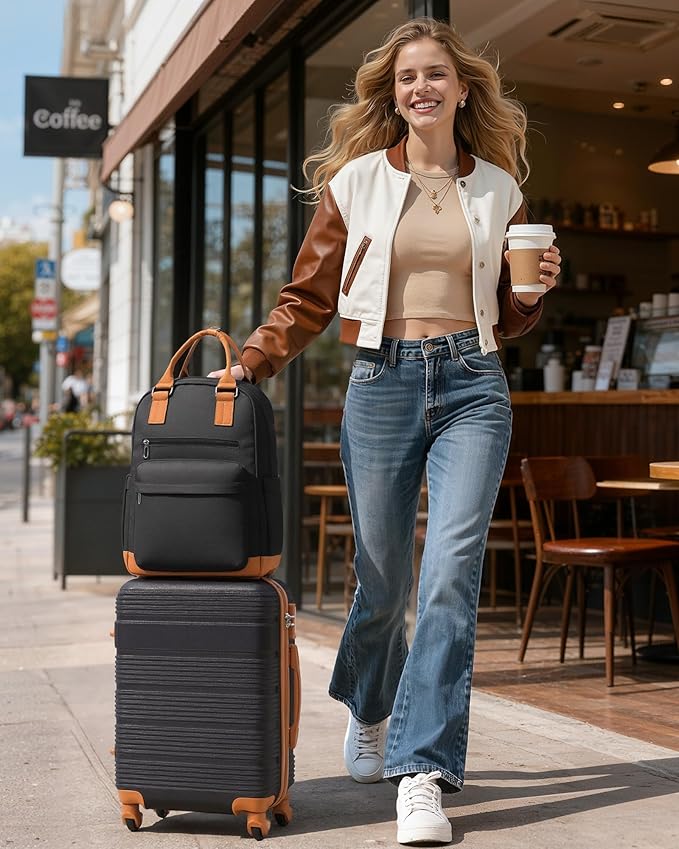 LONG VACATION 3 Piece Carry On Luggage Set with Backpack, 20 Inch Carry Suitcase with Spinner Wheels, ABS+PC Hardshell Suitcase set with TSA Lock & YKK Zipper