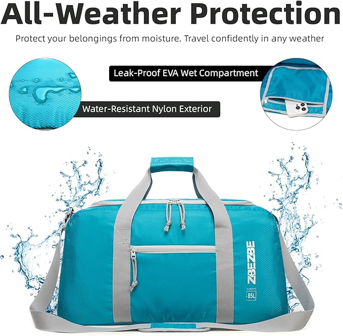 Foldable Travel Duffel Bag, Lightweight & Easy to Carry Water-Repellent Duffle Bag - 2-Way Zipper & Interior Pouch, Ideal for Weekend Trips, Daily Use,Camping，Sports