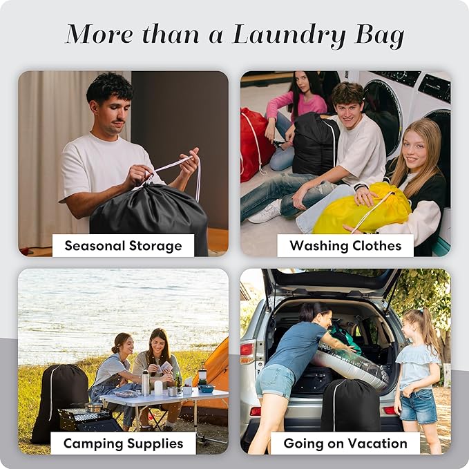Handy Laundry Laundry Bag – Heavy Duty Nylon, Large Capacity, Locking Drawstring Closure, Machine Washable, Fits Laundry Basket, Travel, Dorm, Camp, Black, 22 x 32 Inches