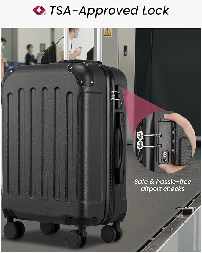 Carry On Luggage 22x14x9 Airline Approved, Hardside Suitcase with Wheels, TSA Approved, Tote Bag, White Brown