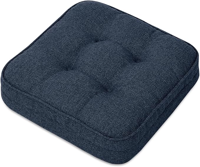 GOFORIT Memory Foam Cushion，Square Seat Cushions for Dining Chairs,Non-Slip Chair Pads with Removable Cover, 16'' x 16'', Dark Blue