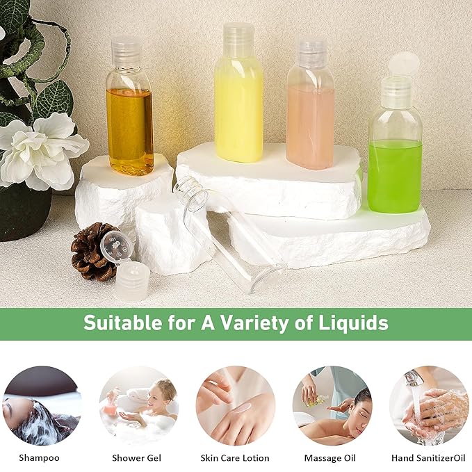 Travel Bottles for Toiletries 5 Pack 2oz TSA Approved Squeezable Travel Size Containers Leak-proof Shampoo and Conditioner Bottles Refillable Plastic Squeeze Bottle(Clear)