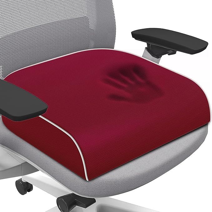 Seat Cushion for Tailbone Pain Relief, Office Chair Cushion, Memory Foam Large Chair Cushion with Non-Slip Cover for Soft Support at Office Chair, Car Seat, Airplane Red/2X-Large