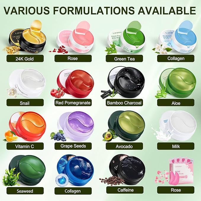 LAVONE Eye Mask - 30 Pairs Avocado Under Eye Patches Skin Care Products - Eye Masks Skincare for Dark Circles and Puffiness, Reduce Wrinkles, Eye Bags and Fine Lines, for Women and Man - Soft Green