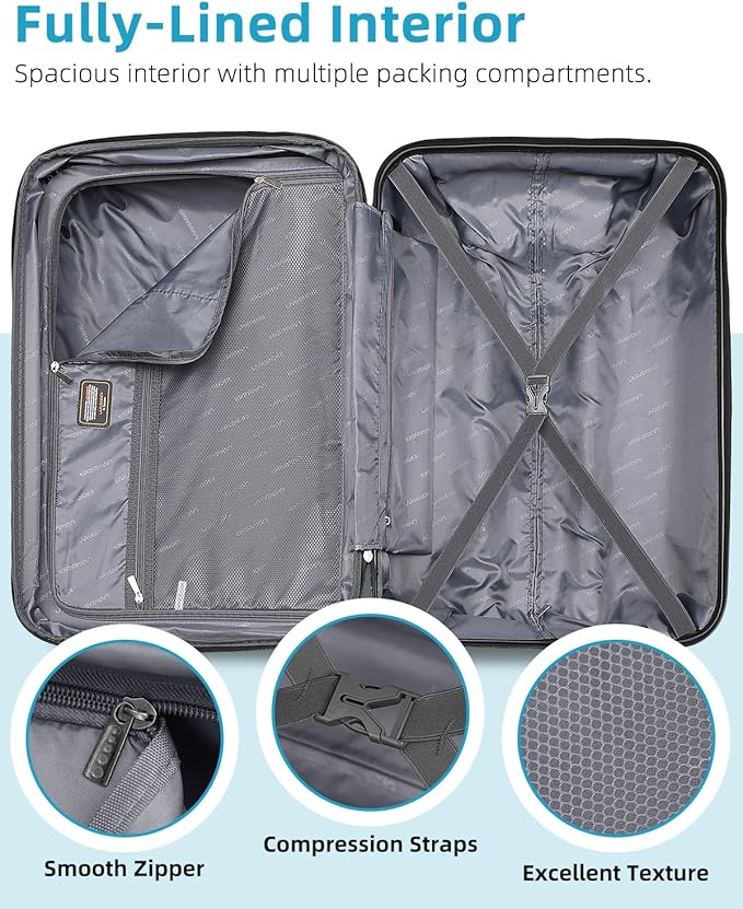 LARVENDER Luggage Sets 6 Piece Hardside Expandable Suitcase with Wheels TSA Lock, PC+ABS Hardshell Lightweight Travel Luggage Sets for Women, Glossy Black