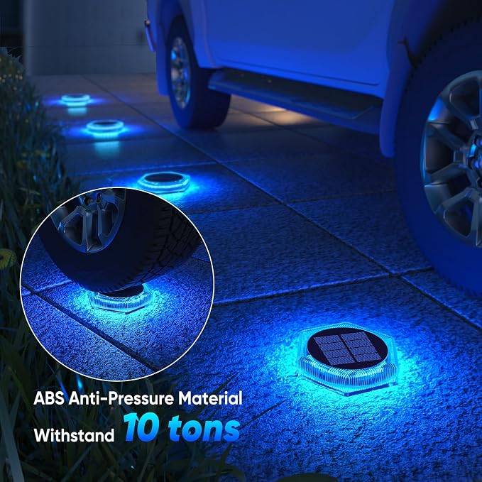 YiLaie Blue Solar Dock Deck Step Flat Stair Lights for Outside 6 Pack | Stick on Driveway Lights Solar Powered Outdoor Waterproof for Patio Post Concrete Pathway Walkway Warning Auto ON/Off