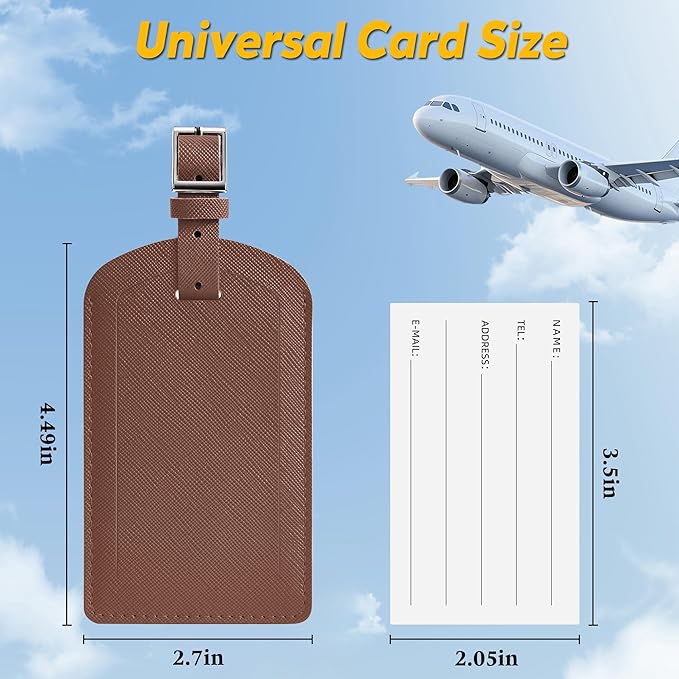 3 Pack Luggage Tags for Suitcases, TSA Approved Bag Tags, Baggage Tags with Privacy Protection, Travel Essentials Luggage Accessories, Coffee Brown