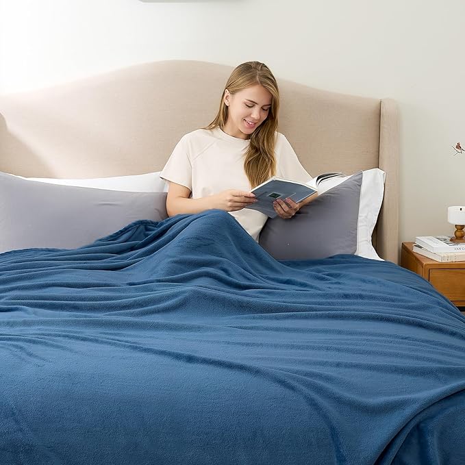 Hansleep Fleece Mineral Blue Full Blanket, Super Soft Flannel Fuzzy Plush Cozy Blanket for All Seasons, Mineral Blue, Full 84x90 Inches