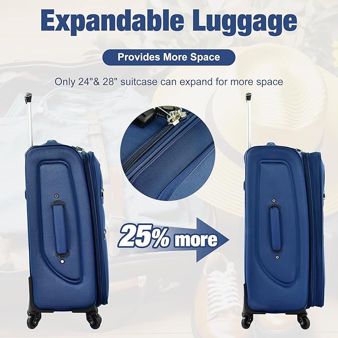 Luggage Sets 5 Piece Softside Expandable Lightweight Durable Softshell Suitcase Sets Spinner Wheels TSA Lock