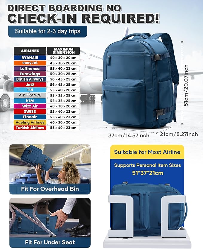 VGCUB Vacuum Backpack Travel with Electric Pump Vacpack System Storage Compression Laptop Work Business Waterproof College Weekender Bags Casual Daypack Backpacks for Women Men Blue