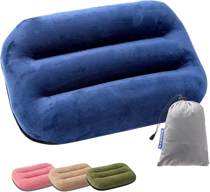 Ultralight Inflatable Camping Pillow for Sleeping – Soft Velvet Cover, Compact & Portable, Ergonomic Neck Support, Machine Washable Air Pillow, Perfect for Travel, Hiking, Backpacking – Blue