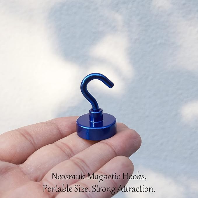 Neosmuk Magnetic Hooks,Heavy Duty Earth Magnets with Hook for Refrigerator, Extra Strong Cruise Hook for Hanging, Magnetic Hanger for Cabins, Grill (Navyblue, 6 Pack)
