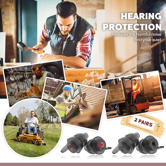 Corded Ear Plugs for Work 2 Pairs, 100x Reusable Ultra-Comfy Earplugs with Detachable String, Hearing Protection for Shooting Range Construction Mowing Focus Safety, 25 dB Noise Reduction