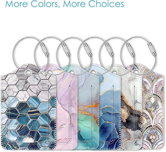 Fintie Luggage Tags, Privacy Cover ID Label with Stainless Steel Loop and Address Card for Travel Bag Suitcase, Agate Hexagons (2 Piece)