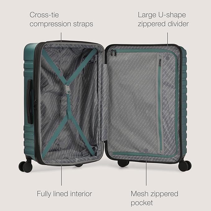 U.S. Traveler Boren Expandable Hardside Rugged Travel Luggage with 8 Spinner Wheels, Teal, Checked-Large 30-Inch