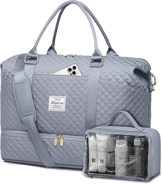 Travel Overnight Bag Weekender Bags- Duffle Bags Women with Shoe Compartment Carry on Overnight Bag with Toiletry Gym Duffel with Wet Pocket Hospital Bags Grey