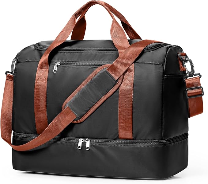 Travel Duffel Bag for Women, Carry-on Overnight Weekender Bags with Wet Pocket, For Spirit Airlines 18x14x8 Personal Item Bag,Small,Black & Brown