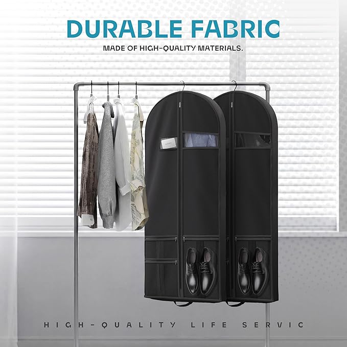 Travel Garment Bag with Zipper Pocket, Suit Bag for Suits, Dresses, Coats
