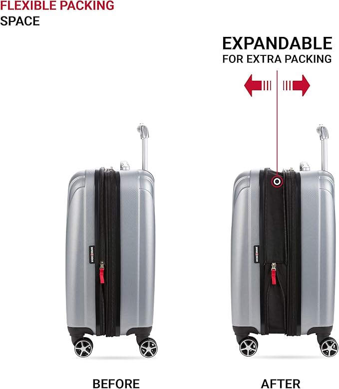 SwissGear 7585 Hardside Expandable Luggage with Spinner Wheels, Silver, Carry-On 19-Inch