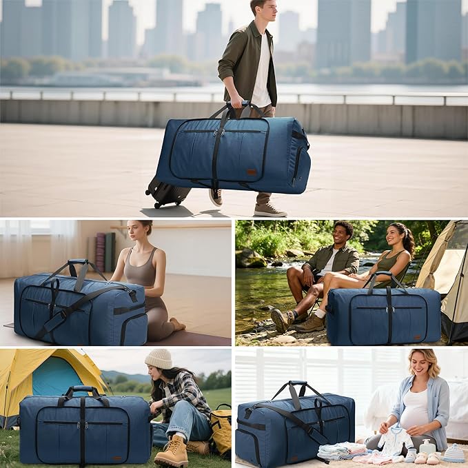 100L Travel Duffle Bag for Men, Urtala 32” Large Duffle Bag for Traveling with Shoe Compartment, Foldable Travel Duffel Bag for Men Women Waterproof & Tear Resistant (Dark Blue, EXTRA LARGE, 100L)
