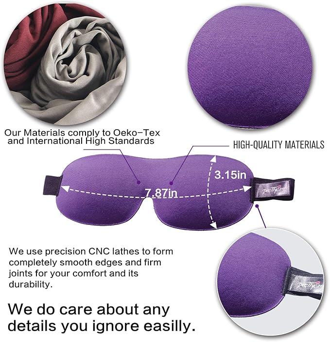 PrettyCare 3D Sleep Mask 2 Pack, Eye Mask for Side Sleeper - 3D Contoured Sleeping Mask Block Out Light for Men Women- No Eye Pressuer Night Masks with Ear Plugs & Travel Bag (Black＆Purple)
