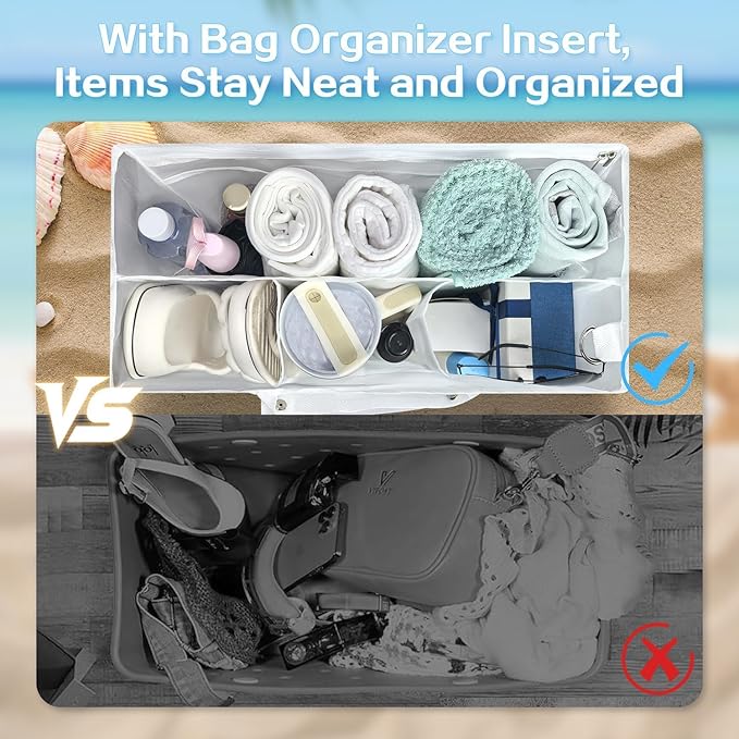 XYFuuee Beach Bag Organizer Inserts for Original Large Bogg Bag Accessories with 8 Removable Metal Fasteners, Lightweight Mesh Insert Divider Pouch, Organizing Rubber Tote, Save Space, White XL
