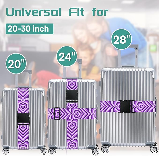 Slohif Luggage Straps for Suitcases Travel Belt Accessories Luggage Connector Identifiers 2 Pack Over Handle with Buckle Unique Nylon Adjustable Strap for Sleeping Bag Car Seat Purple