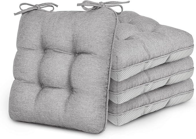 Love's cabin Memory Foam Chair Cushions Set of 4, 19"x19"x3.5" Indoor & Outdoor Seat Pads for Dining, Kitchen, Office, Patio Chairs - Light Grey