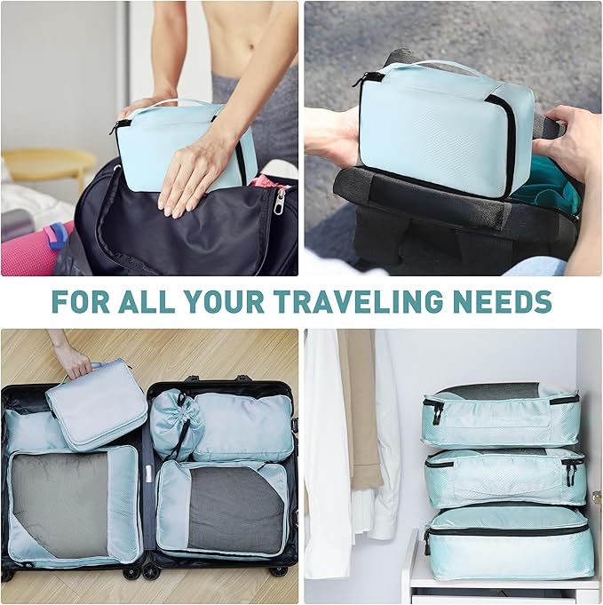 8-Piece Packing Cubes for Travel, 2026 Upgraded Durable Zippers & Reinforced Mesh, Complete Luggage Organizer Set with Shoe/Toiletry/Laundry Bags, 4 Sizes for Suitcase, Men Women, Lake Blue