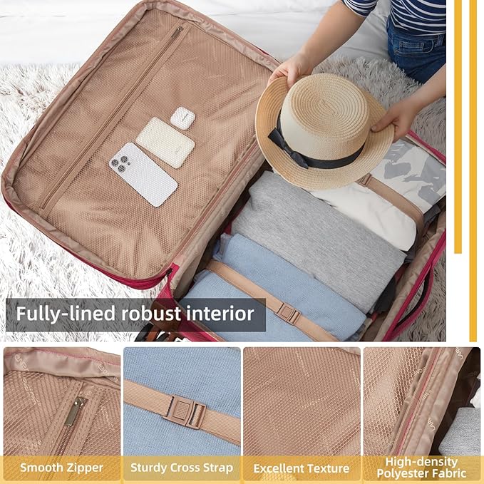 Softshell Luggage Expandable 4 Piece Set (16/20/24/28 Inch) Suitcase Softside Lightweight Luggage Travel Set Elegant Suitcase (Rose Red)