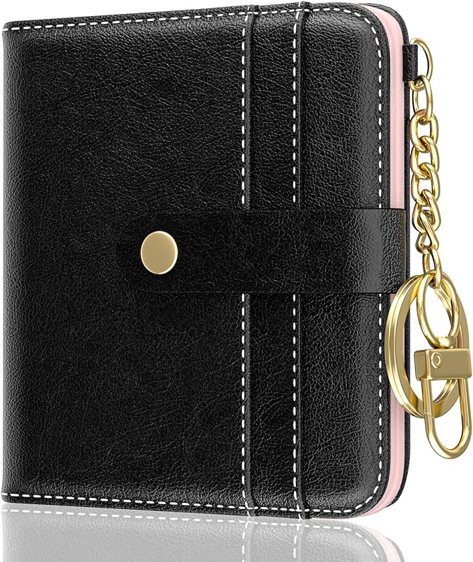 Aiawoxc Womens Wallet, RFID Small Wallets for Women, Slim Compact Credit Card Holder, Cute Leather Bifold Ladies Purse with Zipper Coin Pocket and ID Window, Black