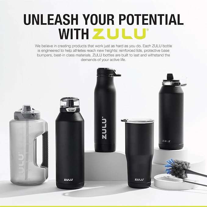 ZULU Ace Vacuum Insulated Stainless Steel Water Bottle with Chug Spout, Leak-Proof Locking Lid and Removable Base for School, Backpack, Sports, Gym, Travel