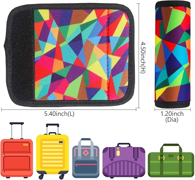 Luggage Handle Wrap 2 Pack Luggage Handle Wraps for Suitcase Bright Neoprene Luggage Handle Covers/Extender/Identifiers-Travel Accessories Must Haves (Geometry-2 Pack)
