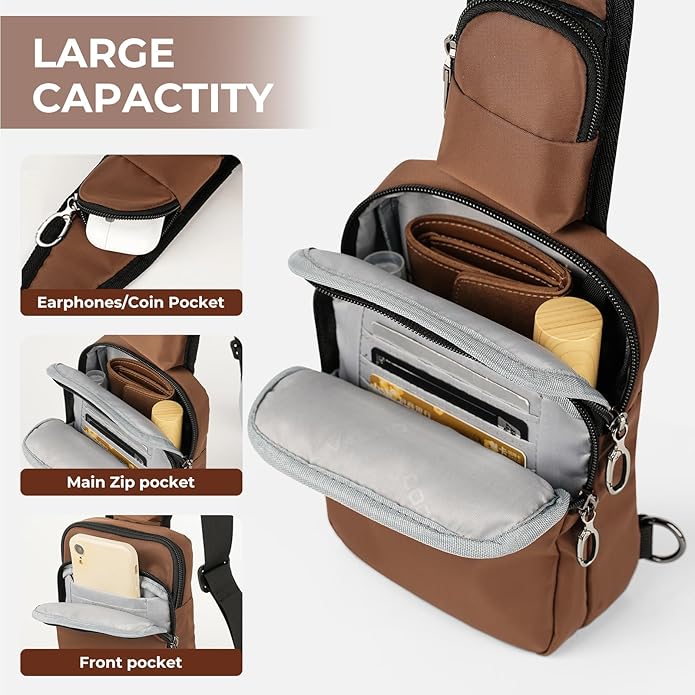 BROADREAM Mini Crossbody Sling Bag, Small Chest Bags Dual Pocket with Zipper Lock, RFID Blocking & Water Resistant Women Men