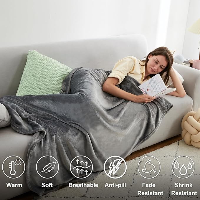 Hansleep Fleece Throw Blanket Super Soft Flannel Fuzzy Grey, Plush Cozy Blanket for All Seasons, Grey, Throw 50x60 Inches