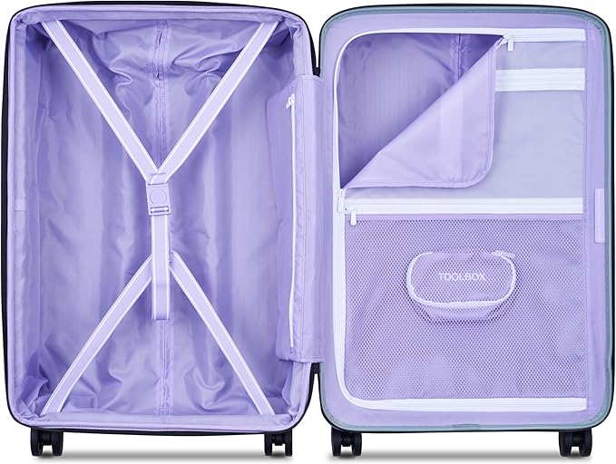florence by mills Spin Me Away Hardside Expandable Luggage with Spinner Wheels, Sage Green, Checked-Medium 24 Inch