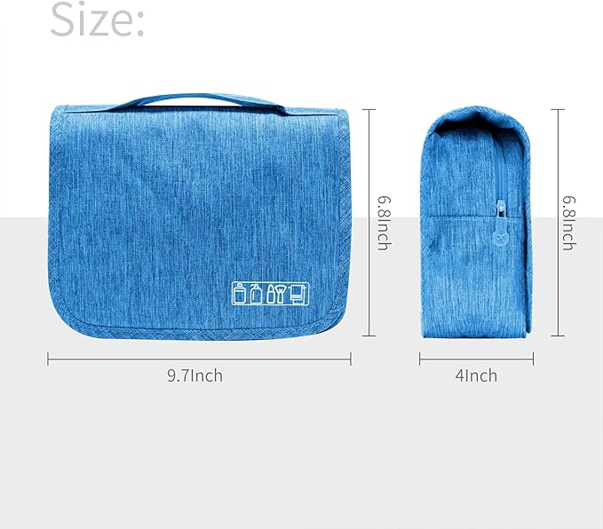 Large Capacity Toiletry Bag Travel Bag with Hanging Hook for Men and Women Waterproof Travel Cosmetic Bag Bathroom Storage Bag for Brushes Set, Full-Sized Shampoo, Toiletries, (Sky Blue)
