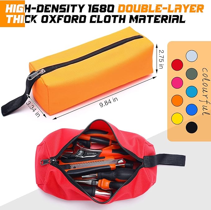 9 Packs Small Tool Pouch Zipper Tool Bags Canvas Waterproof Versatile Hand Zippered Tool Pouches Heavy Duty Multipurpose Zipper Tool Pouch Tote Bag for Organizer Storage (9.8 x 3.3 x 2.7 Inch)