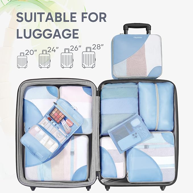 10 Set Packing Cubes for Travel, Gifts for Women Mom,Anti-Tearing Suitcase Organizer for Luggage with Shoe & Hanging Toiletry Bag,OlarHike Vacation Essentials & Accessories for Cruise Ship
