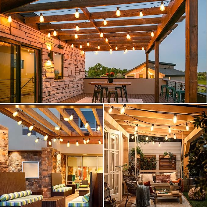 96FT LED Outdoor String Lights, 30+2 S14 Edison Bulbs, Black | Waterproof, Shatterproof, Connectable, Energy-saving, Plug in, Dimmable, Hanging Lamp for Backyard Patio Garden Decor