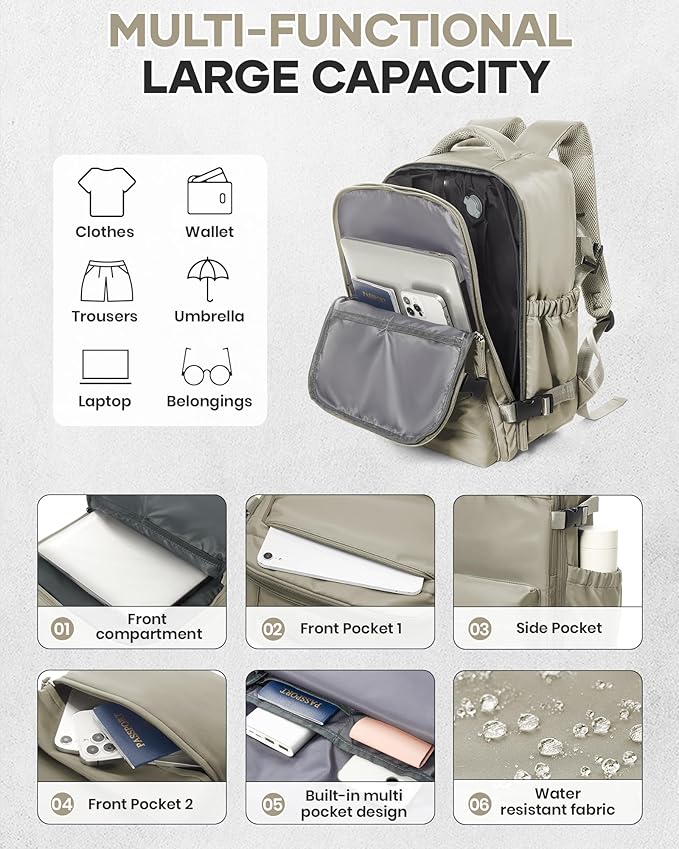 Vacuum Travel Backpack with Pump for Women,Personal Item Carry on Backpacks Flight Approved 18x14x8 inches for Men,Laptop Waterproof Work Compression bags Casual Daypack GreyBrown