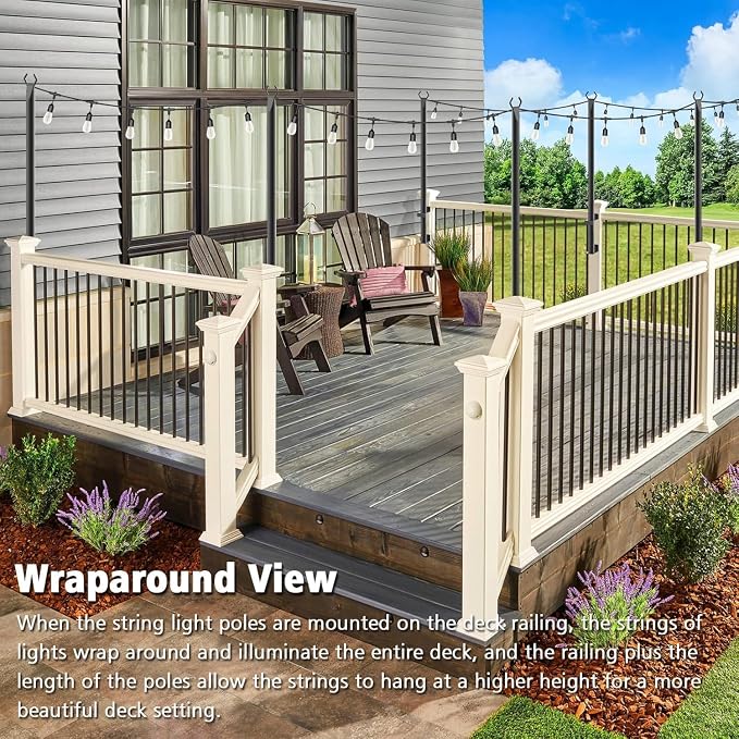 Beizelte 8 Pack 5Ft String Light Poles,Outside String Lights,Outdoor Light Poles,Metal Poles Stand for Patio,Backyard,Deck