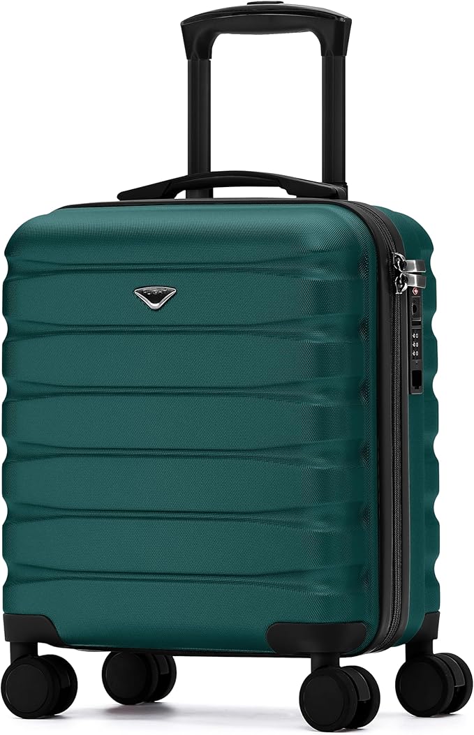 Flight Knight Carry On Suitcase 18x14x8" Hardside Built In TSA Lock & USB Port Lightweight Luggage Silent Double Spinner Wheels Maximum Underseat Carry-On Bag For American & United Approved Airlines